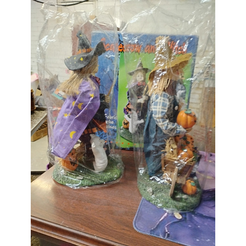 Halloween Scarecrow & Witch 13" Fabric Mache Figurines Pumpkins Ghosts With Box - Picture 4 of 8